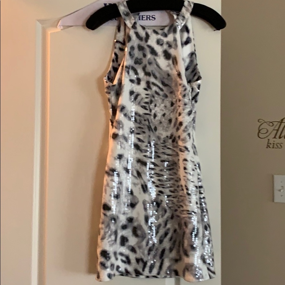 Parker.  Sequin print cocktail dress. Form fitting